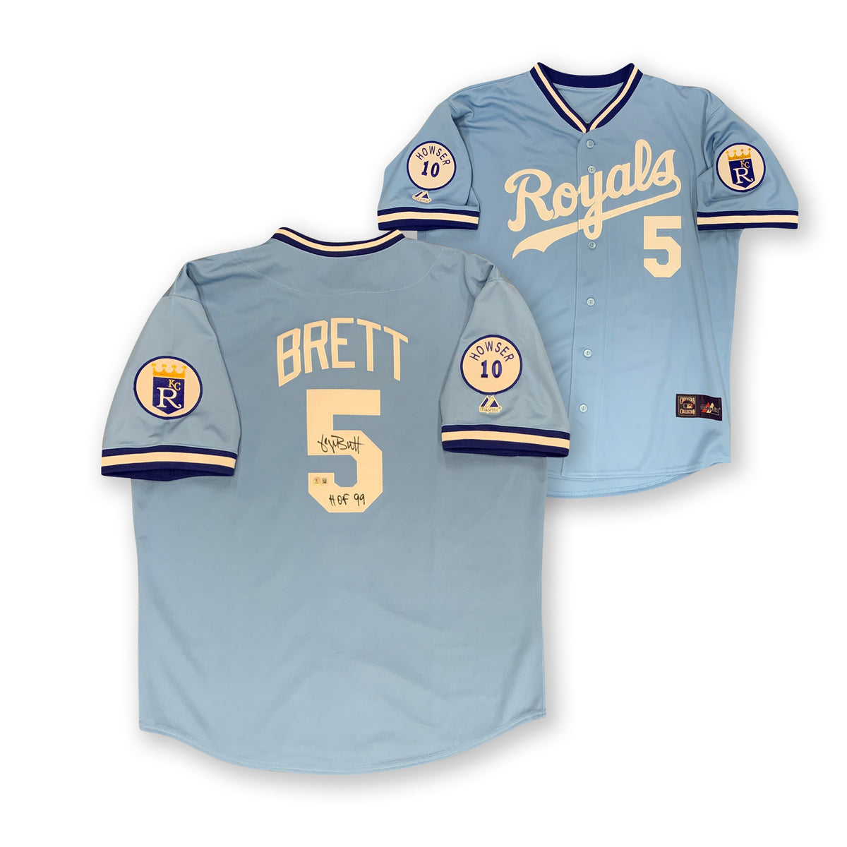 George Brett Autographed Kansas City Royals Signed Majestic Powder Blue Baseball Jersey HOF 99 Beckett COA-Powers Sports Memorabilia