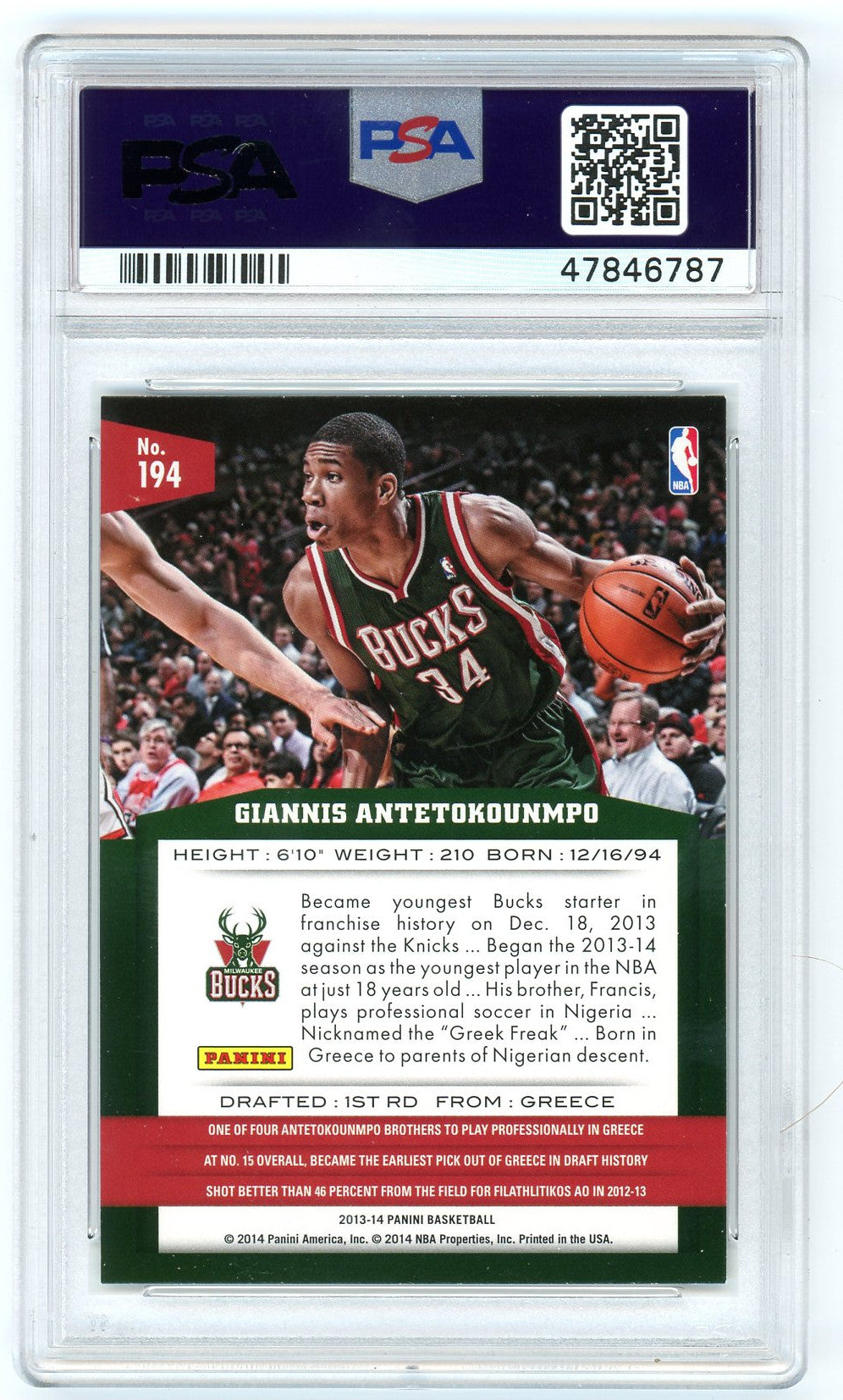 Giannis Antetokounmpo 2013 Panini Basketball Rookie Card RC #194 Graded PSA 9-Powers Sports Memorabilia