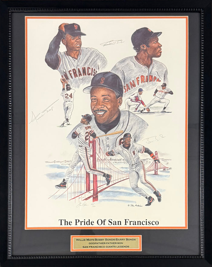 Willie Mays Barry Bonds Bobby Bonds Signed 18x24 Photo Framed Beckett-Powers Sports Memorabilia