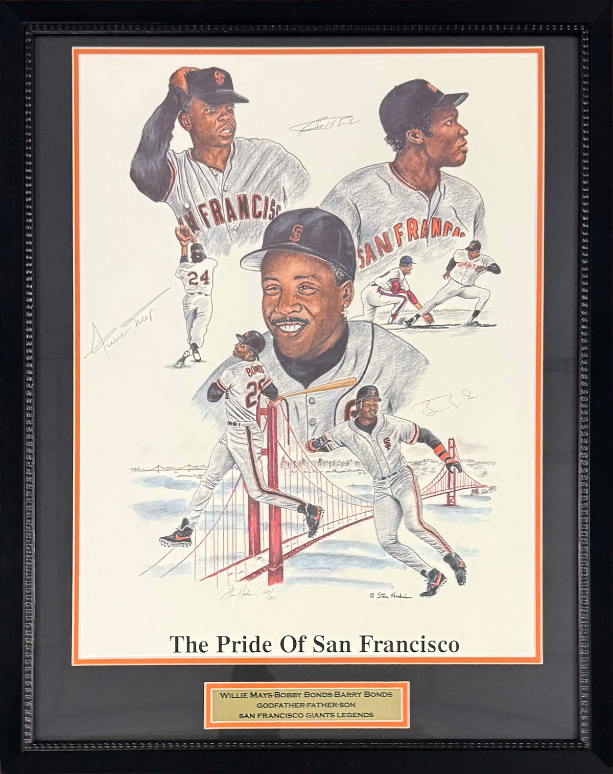 Willie Mays Barry Bonds Bobby Bonds Signed 18x24 Photo Framed Beckett