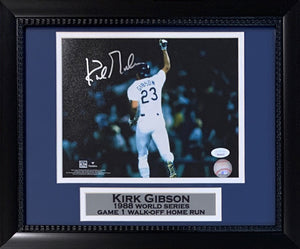 Kirk Gibson Autographed Los Angeles Dodgers Signed 1988 World Series Home Run Framed 8x10 Baseball Photo JSA COA-Powers Sports Memorabilia