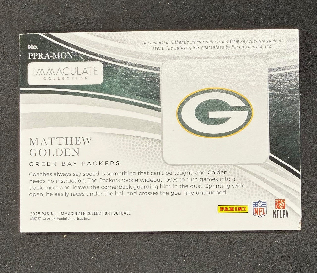 Matthew Golden 2025 Panini Immaculate Collection Premium Signed Football Rookie Patch Card #PPRA-MGN Auto 84/99-Powers Sports Memorabilia