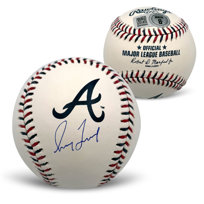 Greg Maddux Autographed Atlanta Braves Signed MLB Logo Baseball Beckett Witness Authenticated With UV Display Case