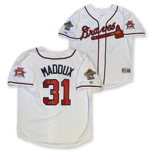 Greg Maddux Autographed Atlanta Braves Signed Majestic Baseball Jersey Hall of Fame HOF 14 Beckett Authenticated COA-Powers Sports Memorabilia