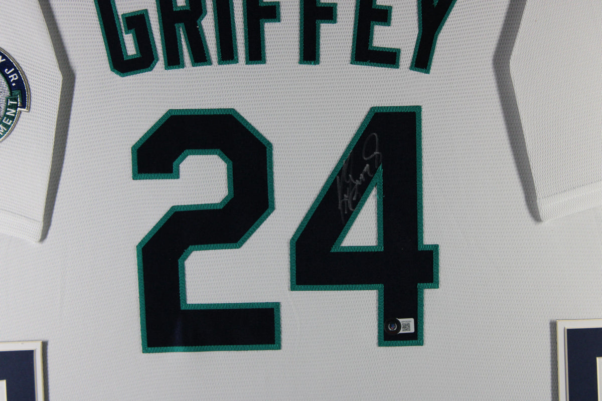 Ken Griffey Jr Autographed Seattle Mariners Signed Retirement Baseball Majestic Framed Jersey Beckett Witness Authenticated