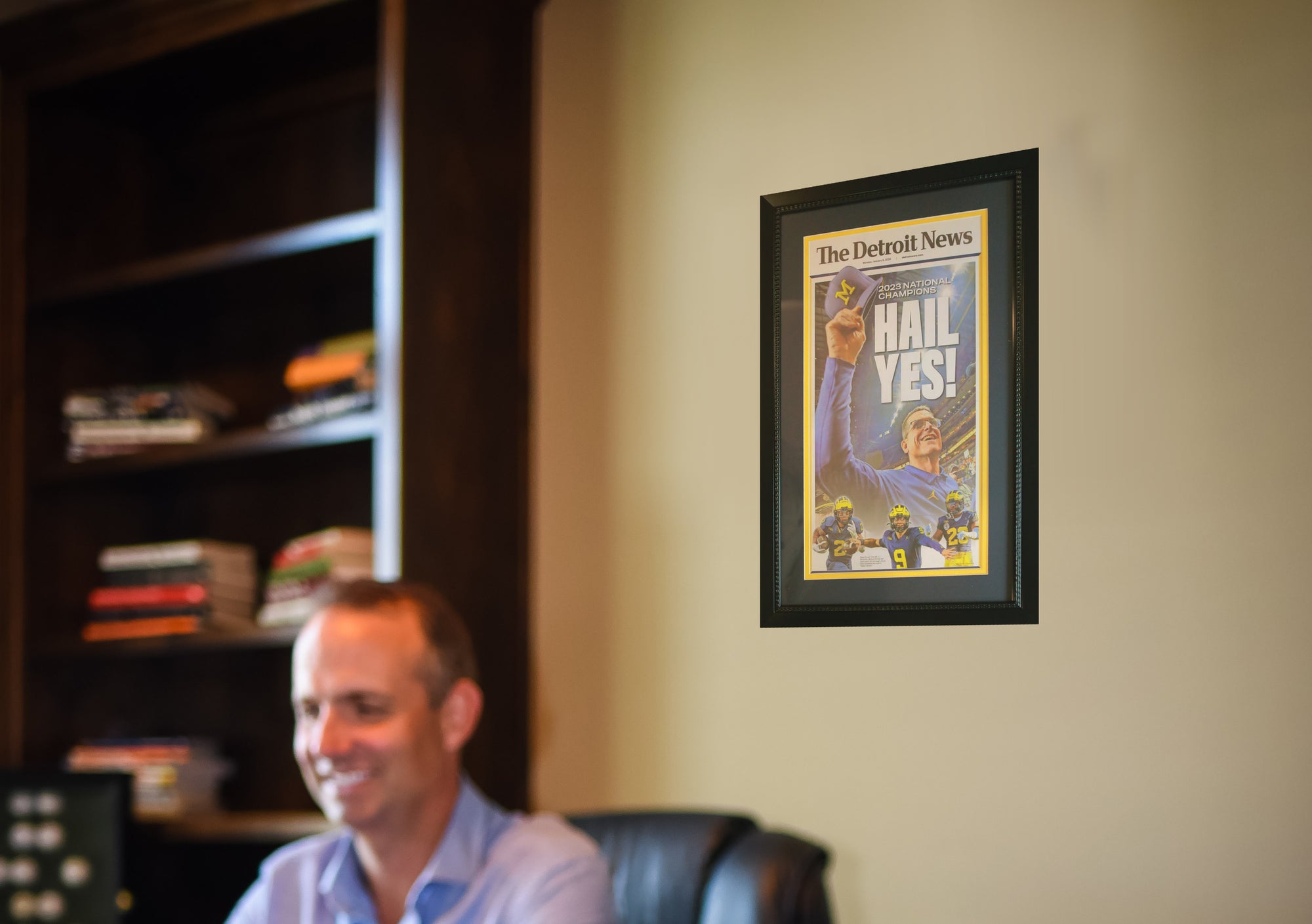 Michigan Wolverines 2024 National Champions HAIL YES Detroit News Framed 14x26 Football Newspaper ORIGINAL-Powers Sports Memorabilia