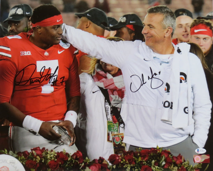 Dwayne Haskins and Urban Meyer Signed Ohio State Buckeyes 16x20 Photo - Beckett-Powers Sports Memorabilia