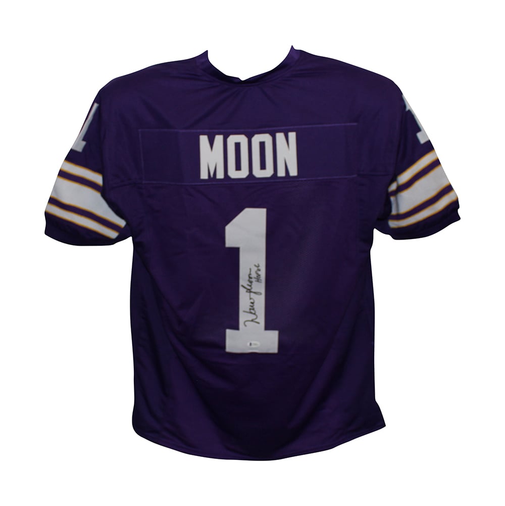 Warren Moon Pro Style Purple XL Signed Jersey HOF BAS-Powers Sports Memorabilia