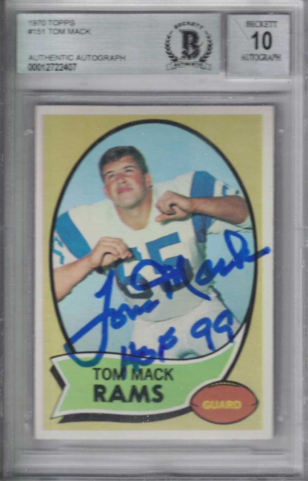Tom Mack Los Angeles Rams Signed Card - 1970 Topps Rookie HOF BAS Slab Beckett-Powers Sports Memorabilia