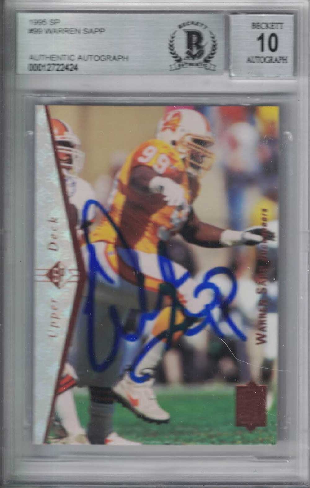 Warren Sapp Buccaneers 1995 Upper Deck SP Rookie Signed Card-Powers Sports Memorabilia