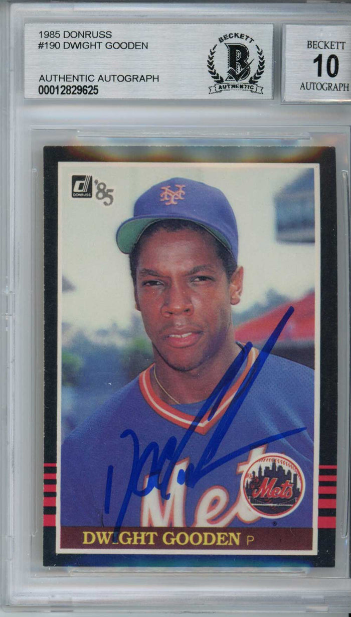 Dwight Gooden Signed 1985 Donruss #190 Trading Card BAS 10 Slab-Powers Sports Memorabilia