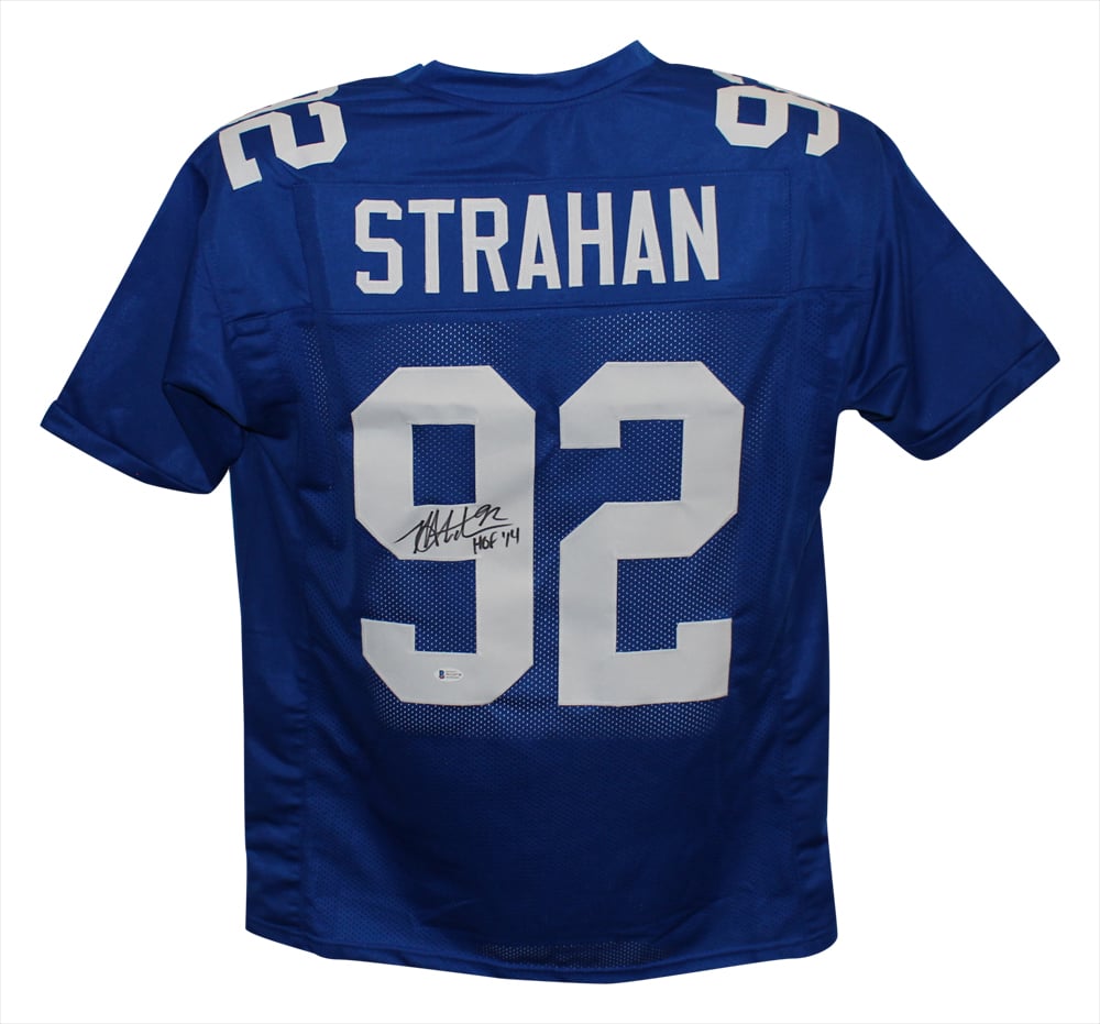 Michael Strahan Signed Pro Style Blue XL Jersey HOF – Beckett Authenticated-Powers Sports Memorabilia
