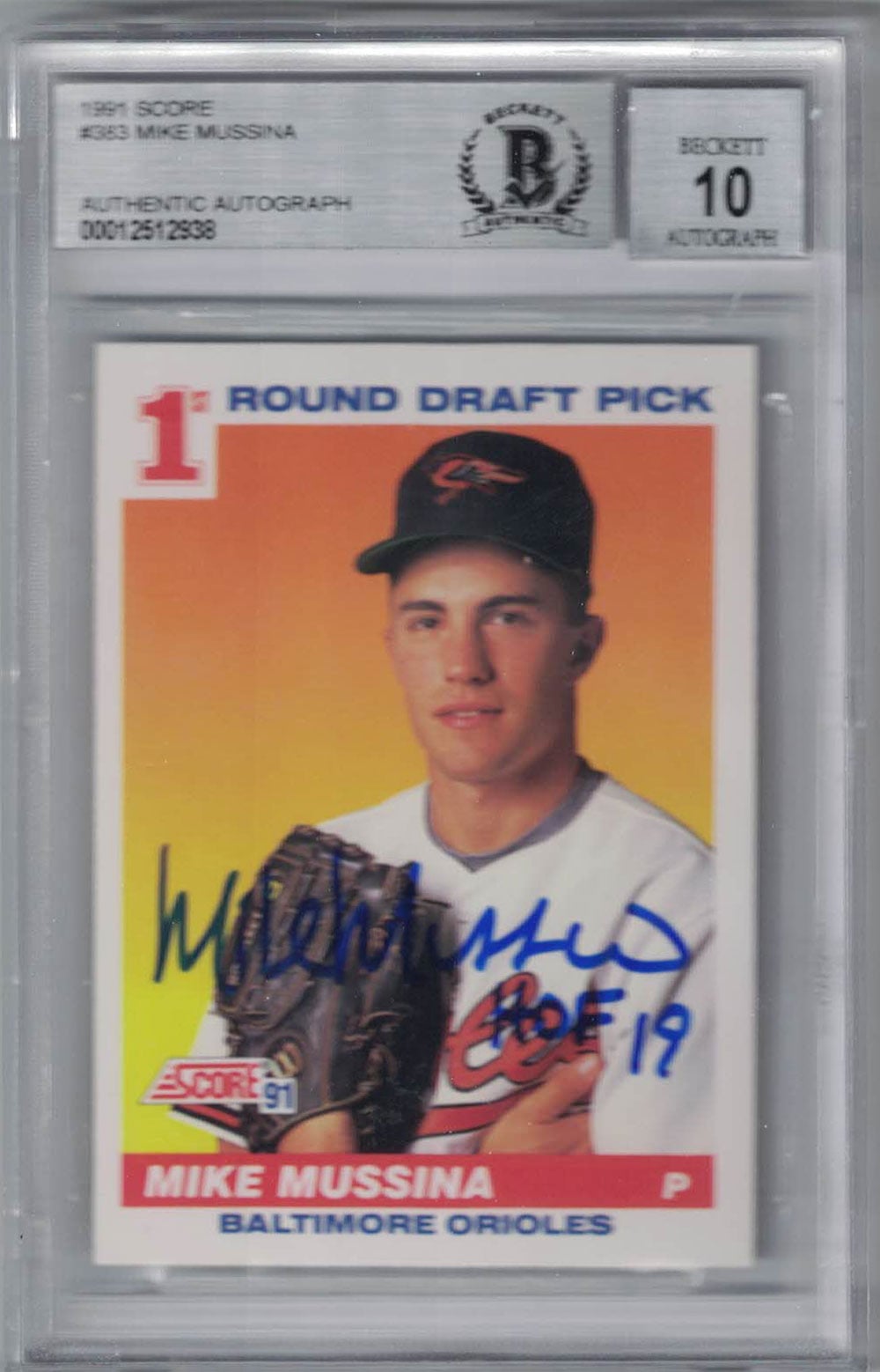 Mike Mussina Baltimore Orioles Signed Card - 1991 Score BAS Slab 10 Beckett-Powers Sports Memorabilia