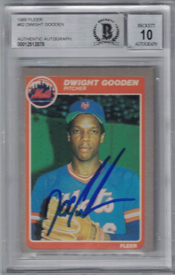 Dwight Gooden Signed New York Mets 1985 Fleer Trading Card BAS 10 Slab-Powers Sports Memorabilia