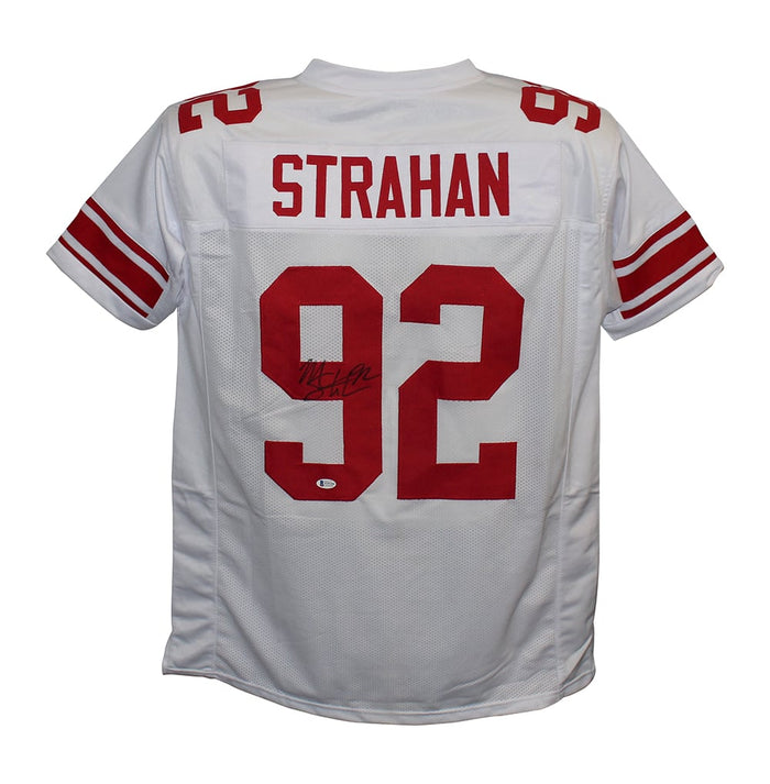 Michael Strahan Signed Pro Style White XL Jersey – Beckett Authenticated-Powers Sports Memorabilia