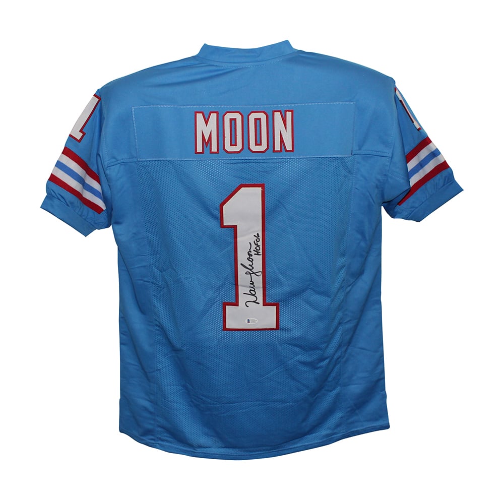 Warren Moon Signed Pro Style Blue XL Jersey HOF – Beckett Authenticated-Powers Sports Memorabilia