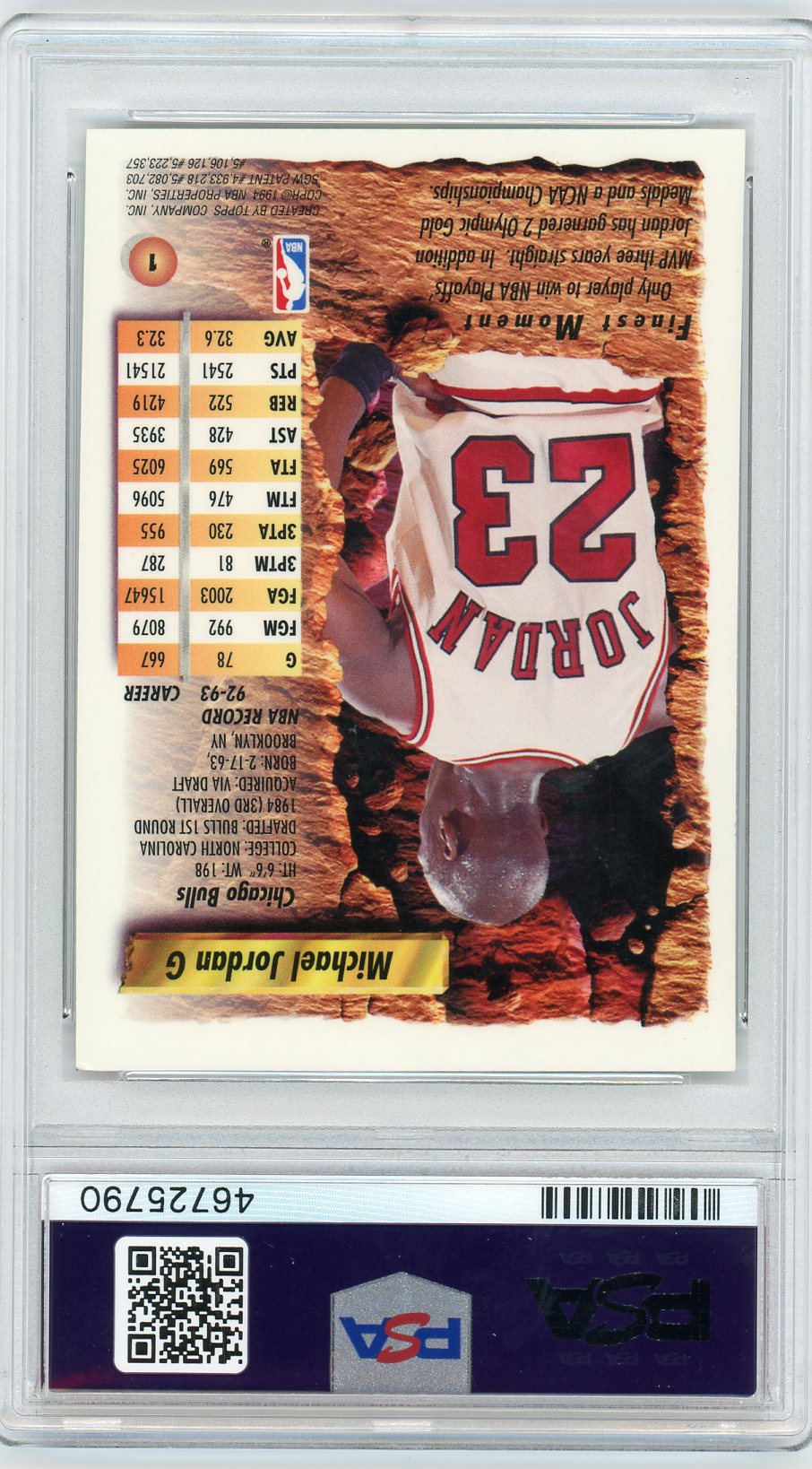 Michael Jordan 1993 Topps Finest Basketball Card #1 Graded PSA 8 NM-MT-Powers Sports Memorabilia