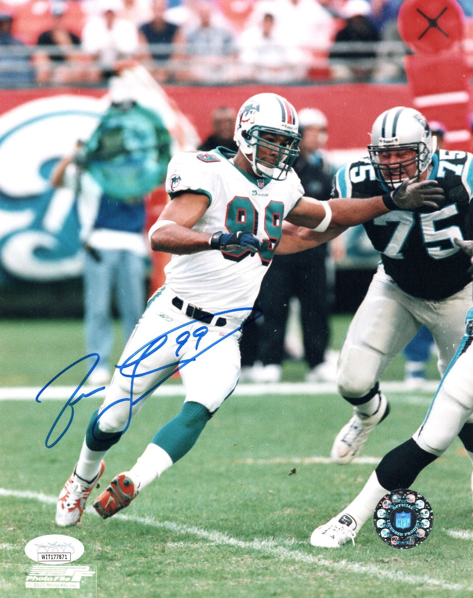 Jason Taylor Autographed Miami Dolphins 8x10 Photo JSA Witnessed-Powers Sports Memorabilia