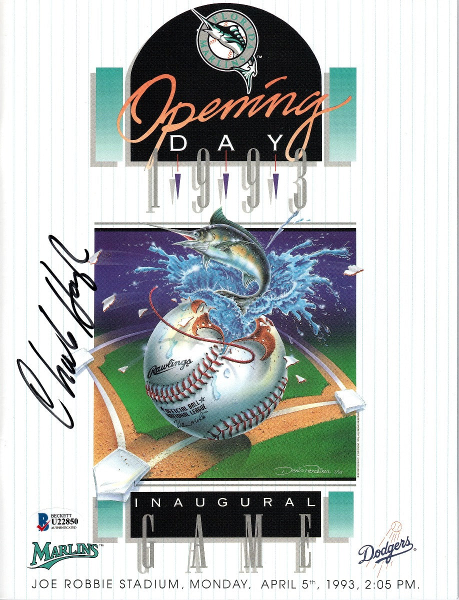Charlie Hough Autographed Florida Marlins 1993 Opening Day Inaugural Game Program Beckett Authenticated-Powers Sports Memorabilia