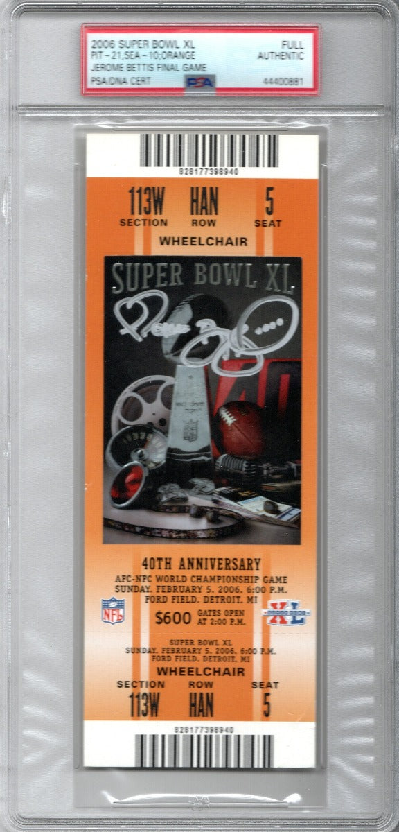 Jerome Bettis Autographed Pittsburgh Steelers Super Bowl XL Encapsulated Ticket PSA/DNA-Powers Sports Memorabilia