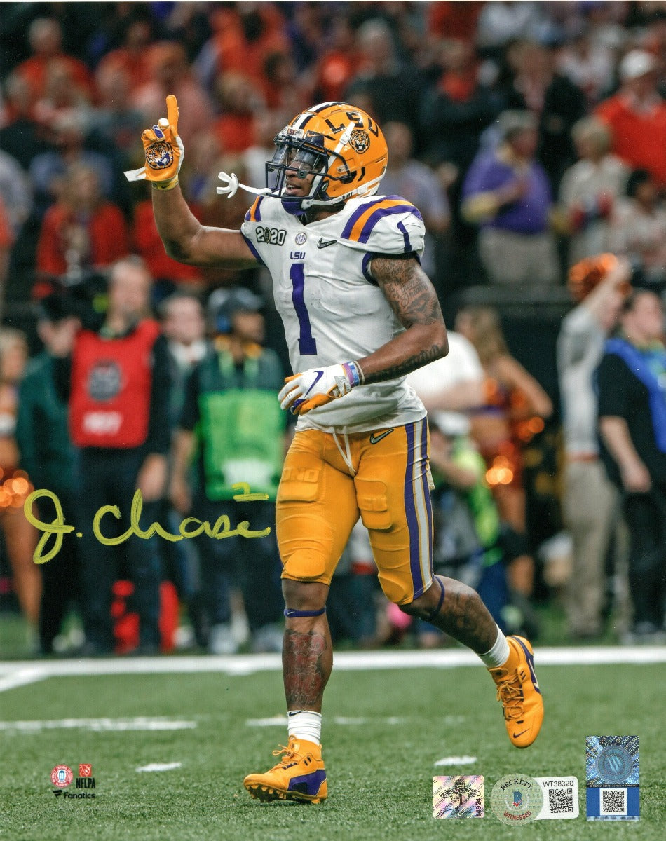 Ja'Marr Chase Autographed LSU Tigers 8x10 2020 National Championship Game Photo Beckett Witnessed-Powers Sports Memorabilia