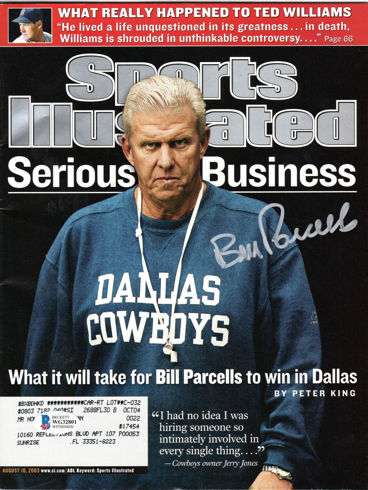 Bill Parcells Signed Dallas Cowboys Sports Illustrated 8/18/2003 - Beckett-Powers Sports Memorabilia