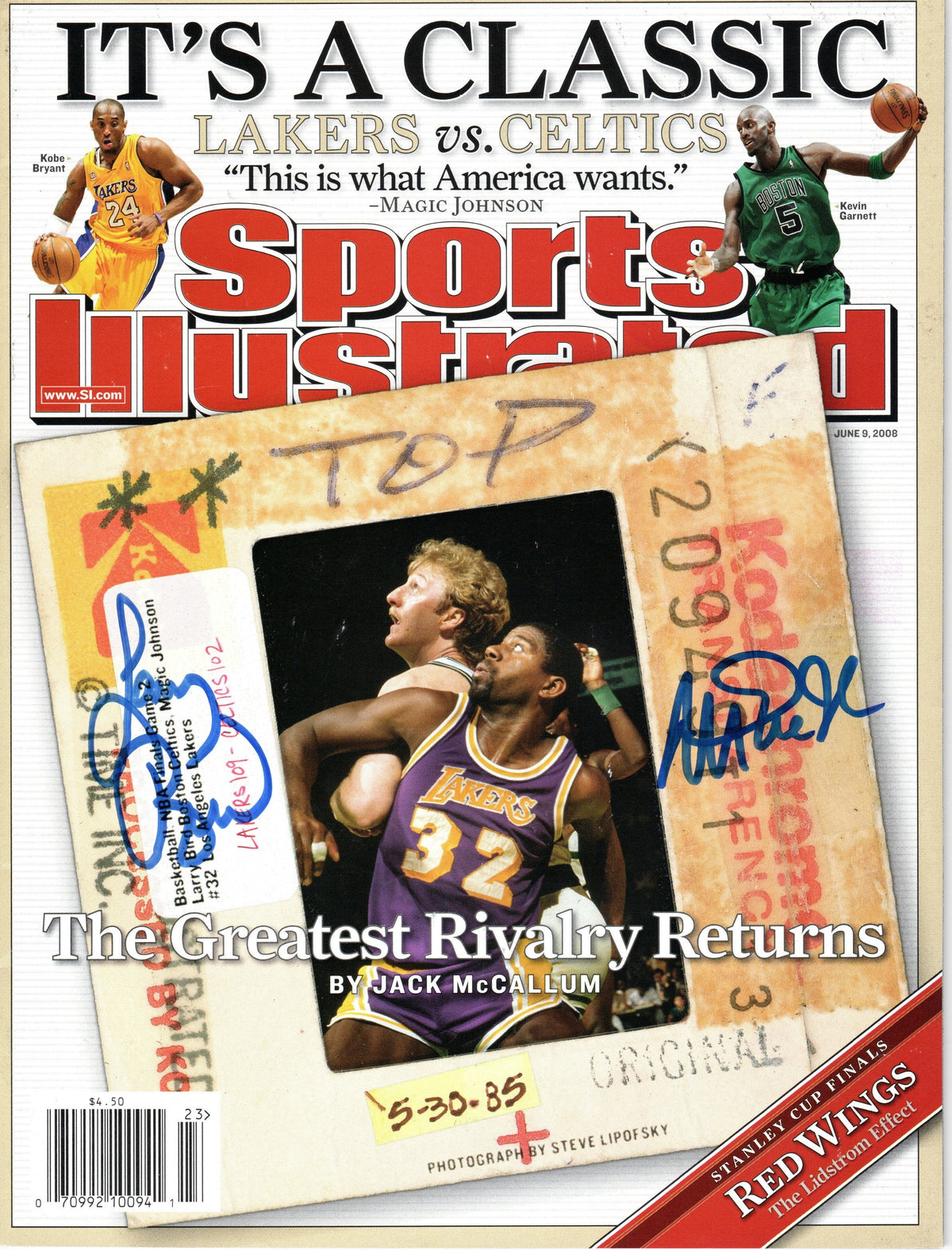 Larry Bird & Magic Johnson Autographed Celtics Lakers Sports Illustrated 6/9/08 Beckett Witnessed-Powers Sports Memorabilia