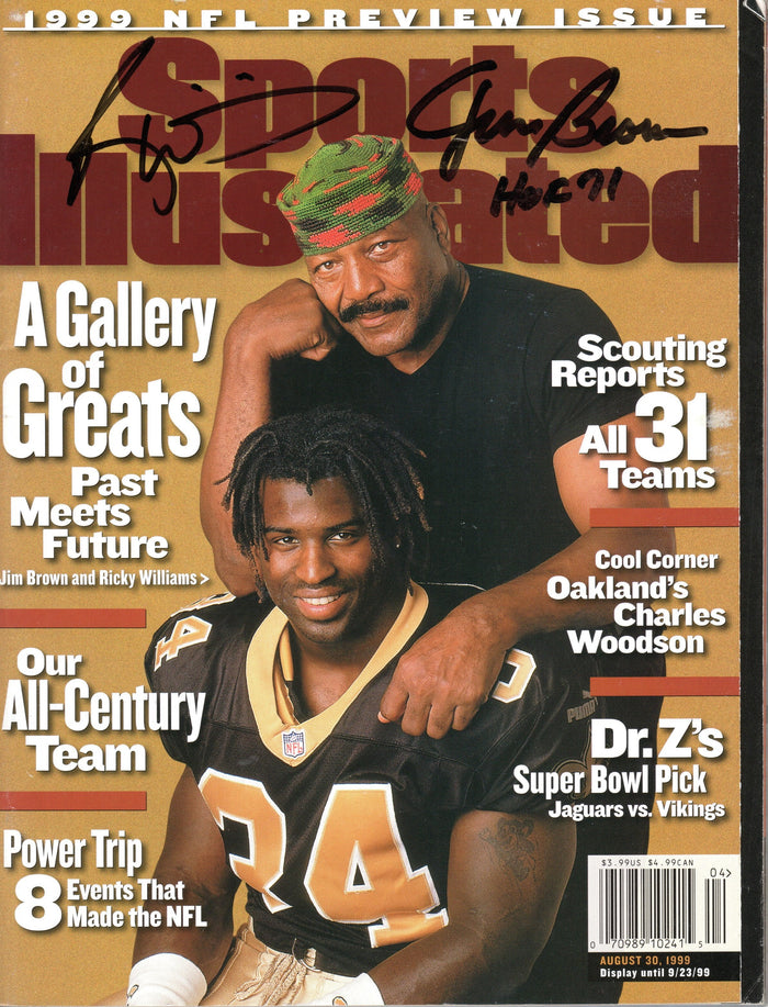 Jim Brown & Ricky Williams Signed Cleveland Browns 1999 NFL Preview Sports Illustrated 8/30/99 W/ HOF 71 Beckett-Powers Sports Memorabilia