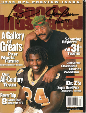 Jim Brown & Ricky Williams Signed Cleveland Browns 1999 NFL Preview Sports Illustrated 8/30/99 W/ HOF 71 Beckett-Powers Sports Memorabilia