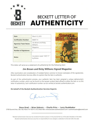 Jim Brown & Ricky Williams Signed Cleveland Browns 1999 NFL Preview Sports Illustrated 8/30/99 W/ HOF 71 Beckett-Powers Sports Memorabilia