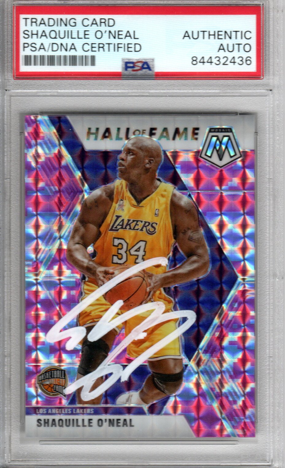 Shaquille O'Neal Autographed Lakers Encapsulated 2019-20 No. 281 Panini Mosaic Hall of Fame Trading Card PSA Authentic AUTO-Powers Sports Memorabilia