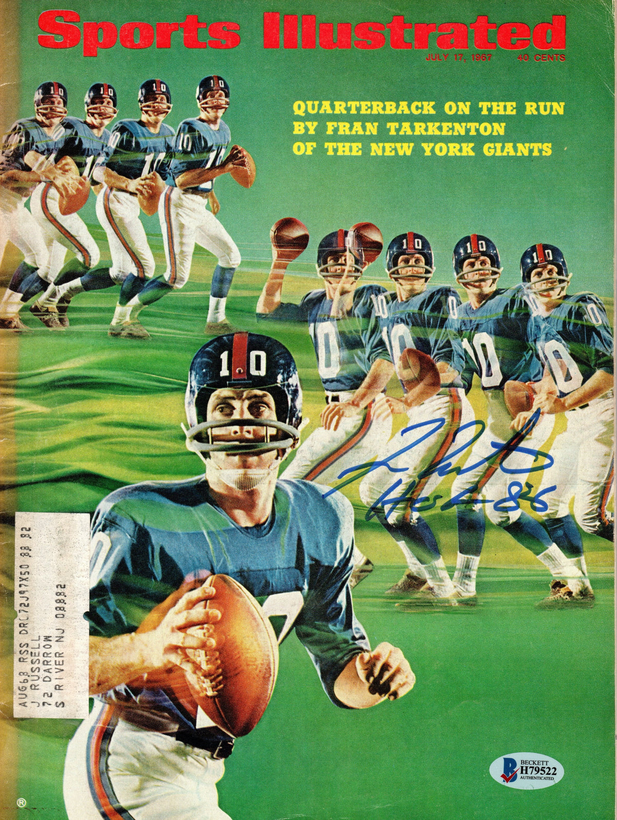 Fran Tarkenton Autographed New York Giants Sports Illustrated 7/17/67 W/ HOF 86 Beckett Authenticated-Powers Sports Memorabilia