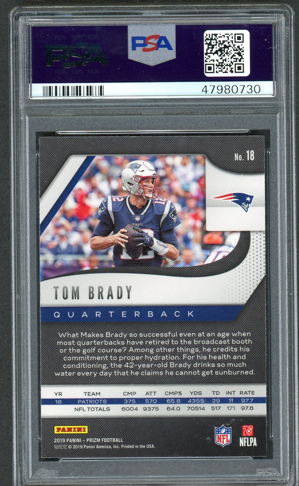 Tom Brady 2019 Panini Prizm Football Card #18 Graded PSA 10 GEM MINT-Powers Sports Memorabilia