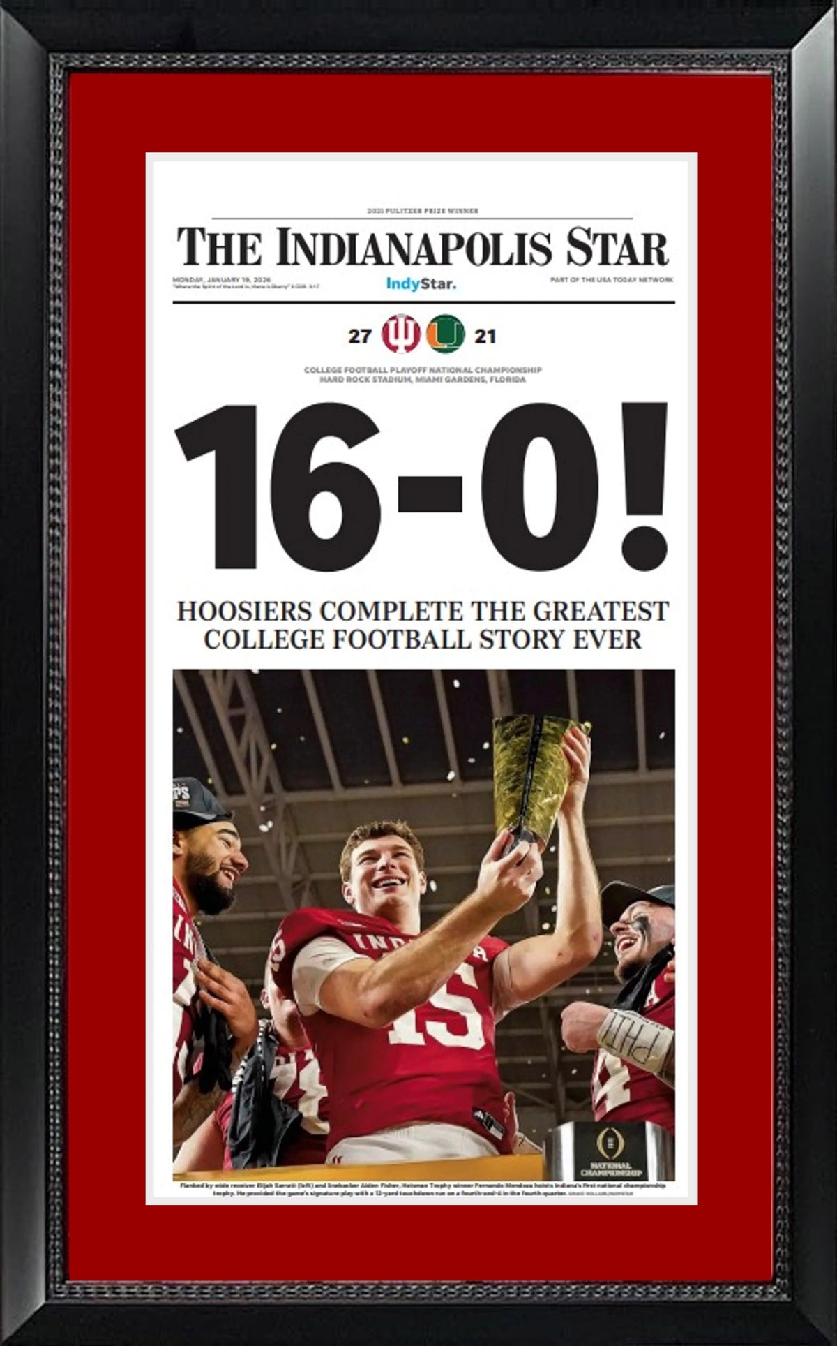 Indiana Hoosiers Perfect Season National Championship Original Newspaper Framed Display 14x26 (ships late February)-Powers Sports Memorabilia