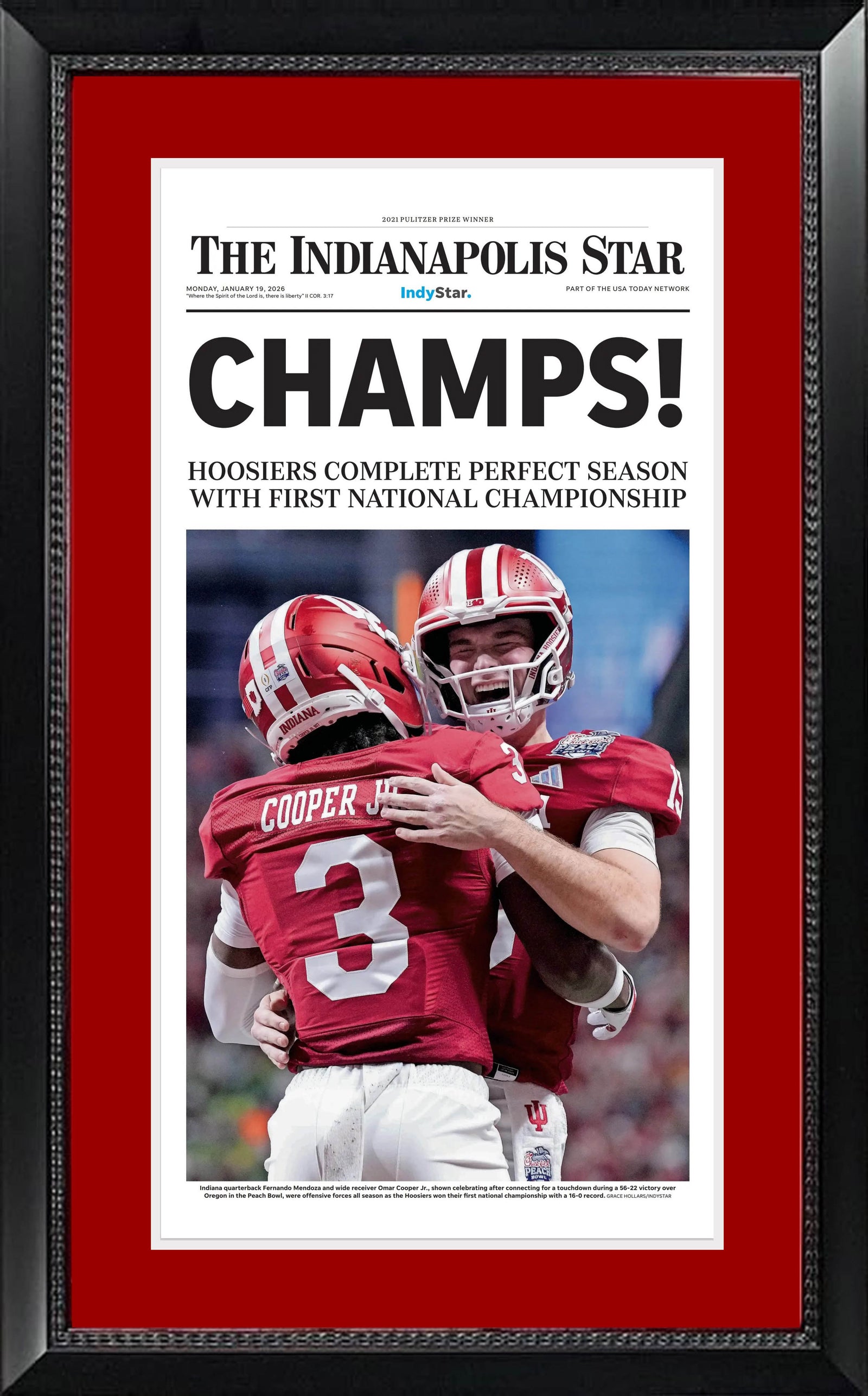 Indiana Hoosiers National Champions Original Newspaper Front Page Framed 14x26-Powers Sports Memorabilia
