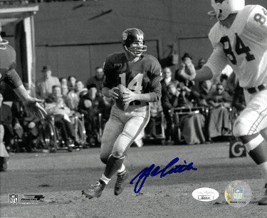 YA Tittle Autographed New York Giants Passing 8X10 B&W Photo- JSA Hologram-Powers Sports Memorabilia