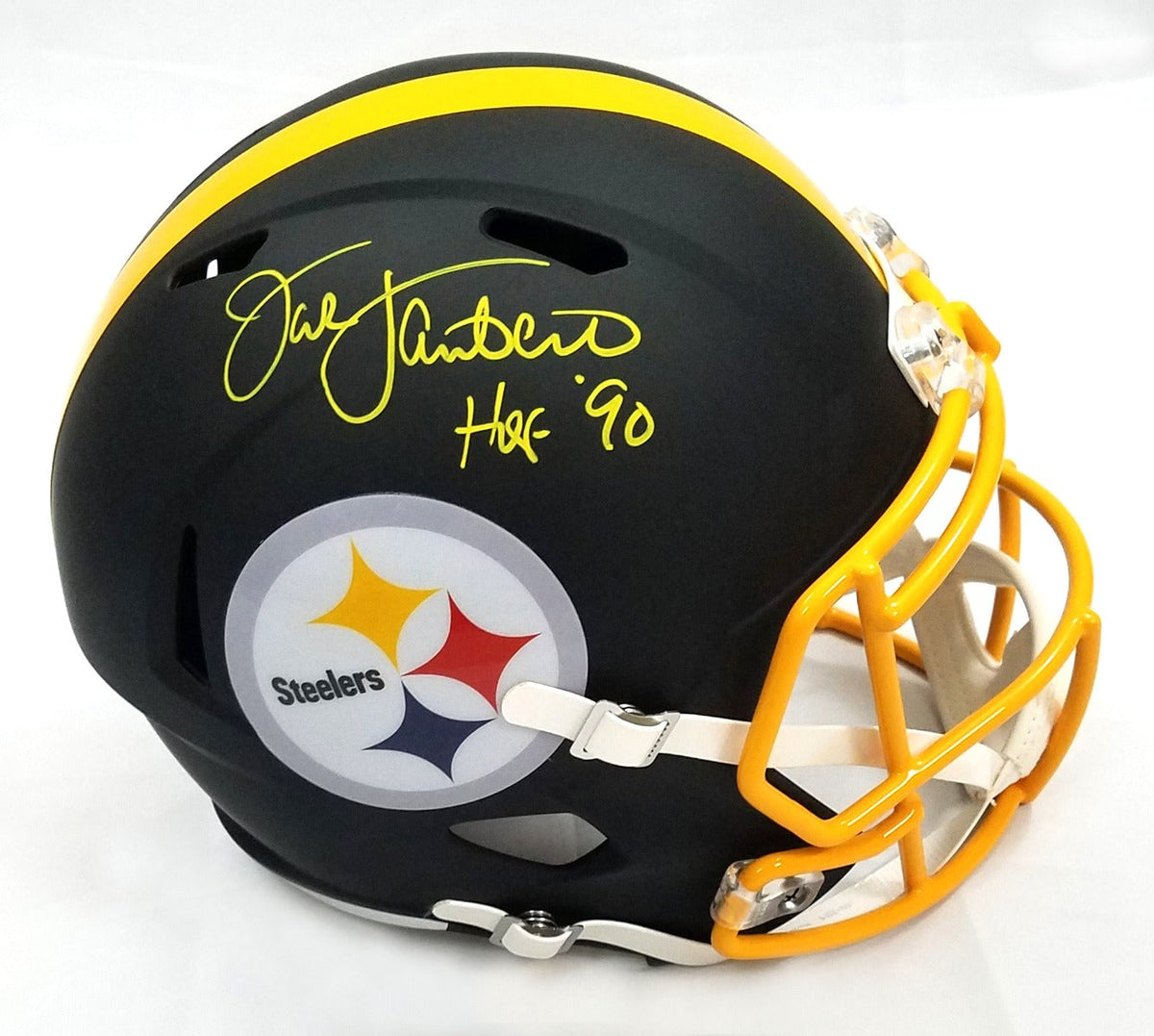 Jack Lambert Autographed Pittsburgh Steelers Riddell Flat Matte Black Replica Helmet W/ HOF 90 Beckett Authenticated-Powers Sports Memorabilia