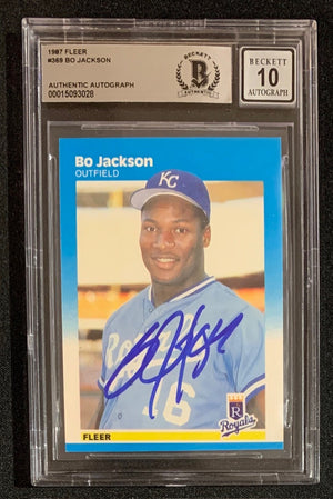 Bo Jackson 1987 Fleer Signed Baseball Rookie Card #369 Auto Graded Beckett 10-Powers Sports Memorabilia