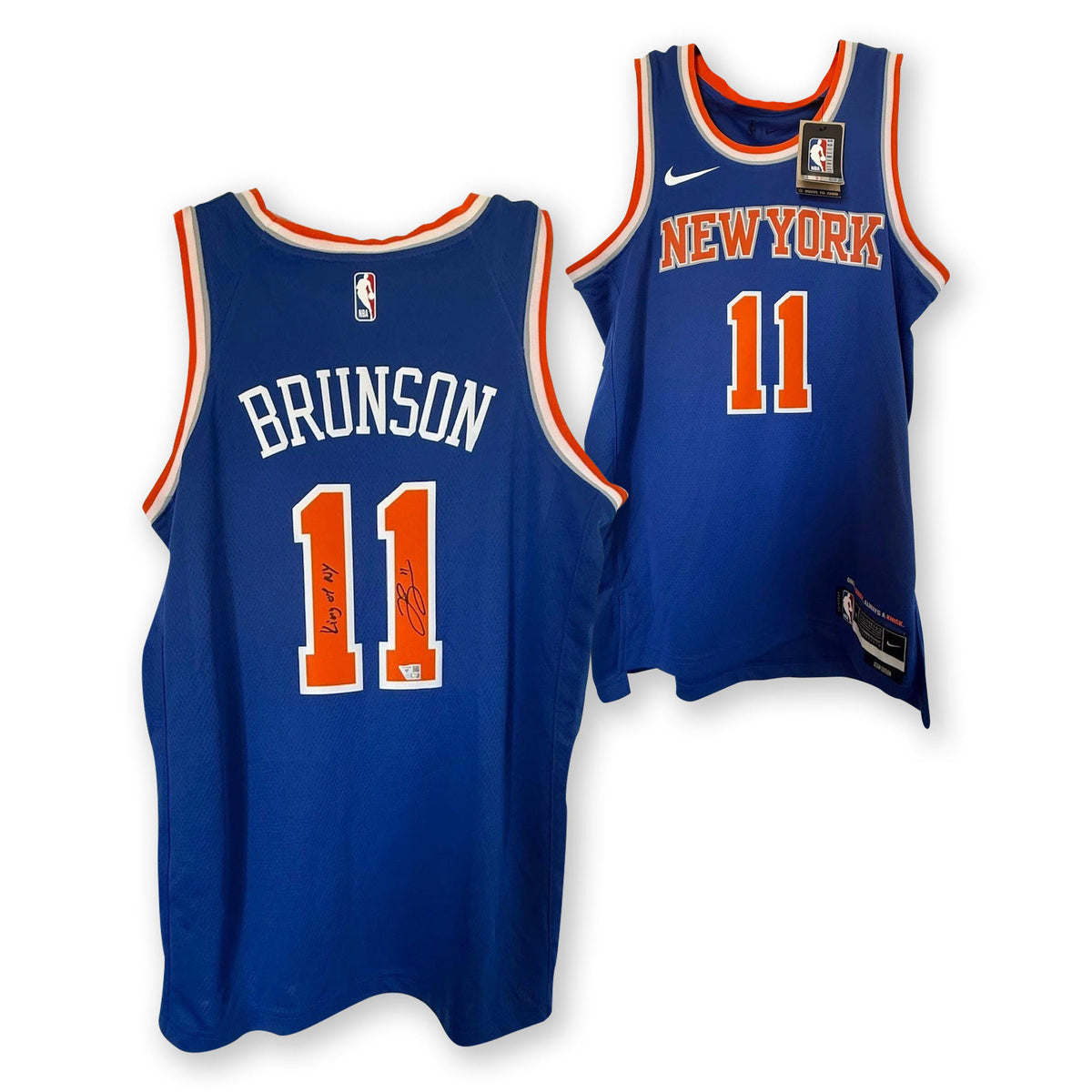Jalen Brunson Autographed New York Knicks Signed Nike Swingman Basketball Jersey KING OF NY Fanatics Authenticated