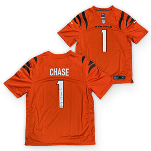 Ja'Marr Chase Autographed Cincinnati Bengals Signed Nike Game Orange Football Jersey Beckett COA-Powers Sports Memorabilia