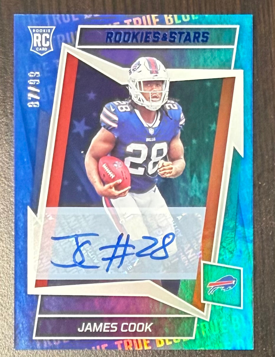 James Cook 2022 Panini Rookies &amp; Stars True Blue Buffalo Bills Signed Football RC Rookie Card #109 Auto #87/99