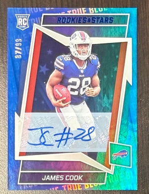 James Cook 2022 Panini Rookies & Stars True Blue Buffalo Bills Signed Football RC Rookie Card #109 Auto #87/99-Powers Sports Memorabilia