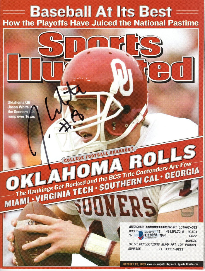Jason White Signed Oklahoma Sooners Sports Illustrated 10/20/03 - Beckett-Powers Sports Memorabilia