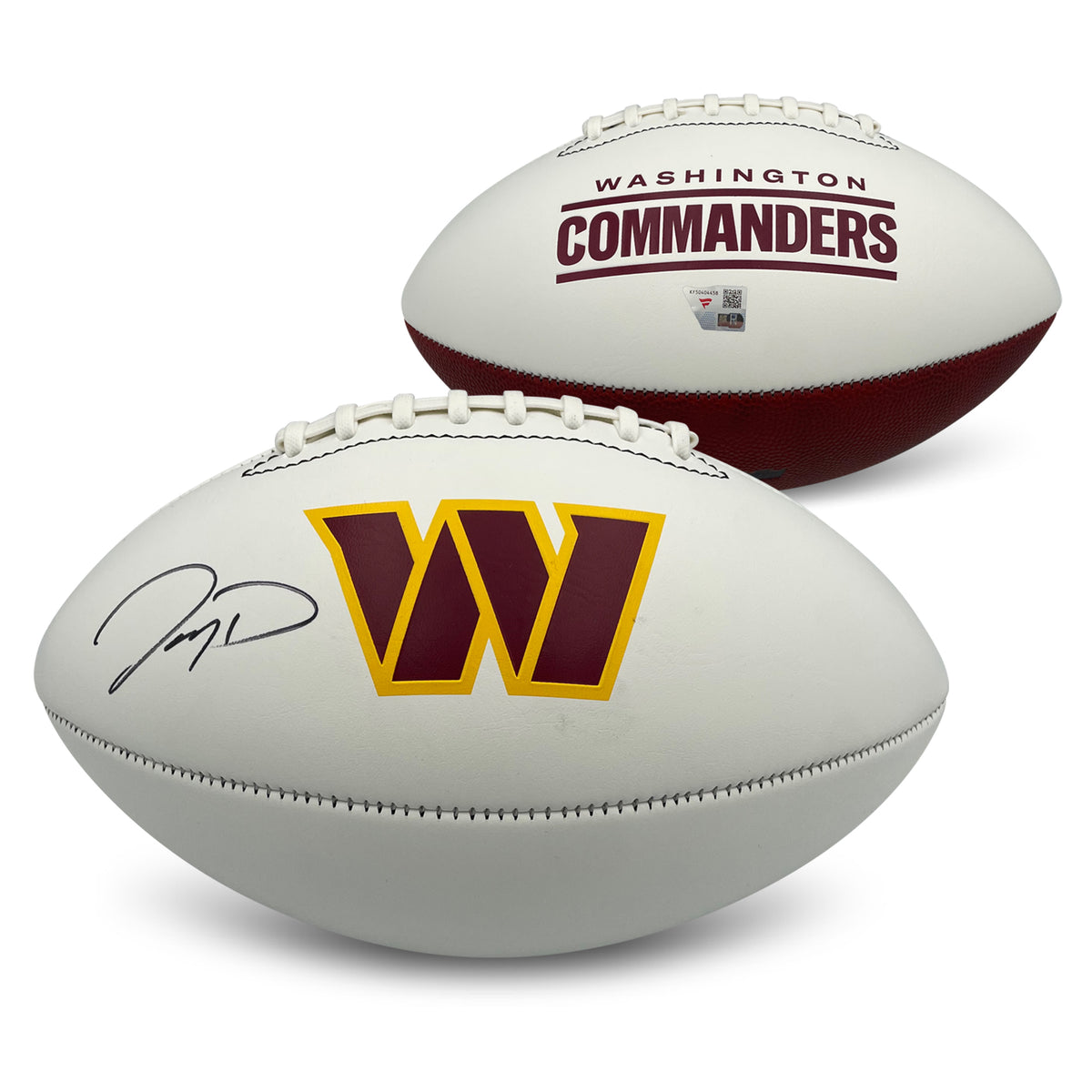 Jayden Daniels Autographed Washington Commanders Signed White Panel Logo Football Fanatics Authentic COA-Powers Sports Memorabilia