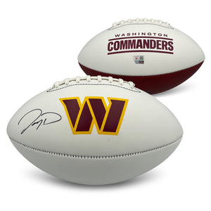 Jayden Daniels Autographed Washington Commanders Signed White Panel Logo Football Fanatics Authentic COA-Powers Sports Memorabilia