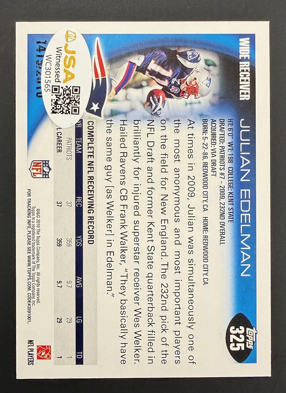 Julian Edelman 2010 Topps Gold Signed Football Rookie Card #325 Auto JSA COA 1419/2010 #WC301565-Powers Sports Memorabilia