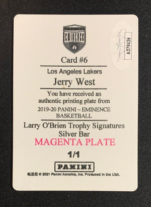 Jerry West 2020 Panini Eminence Signed Printing Plate Card #6 Auto JSA 1/1-Powers Sports Memorabilia