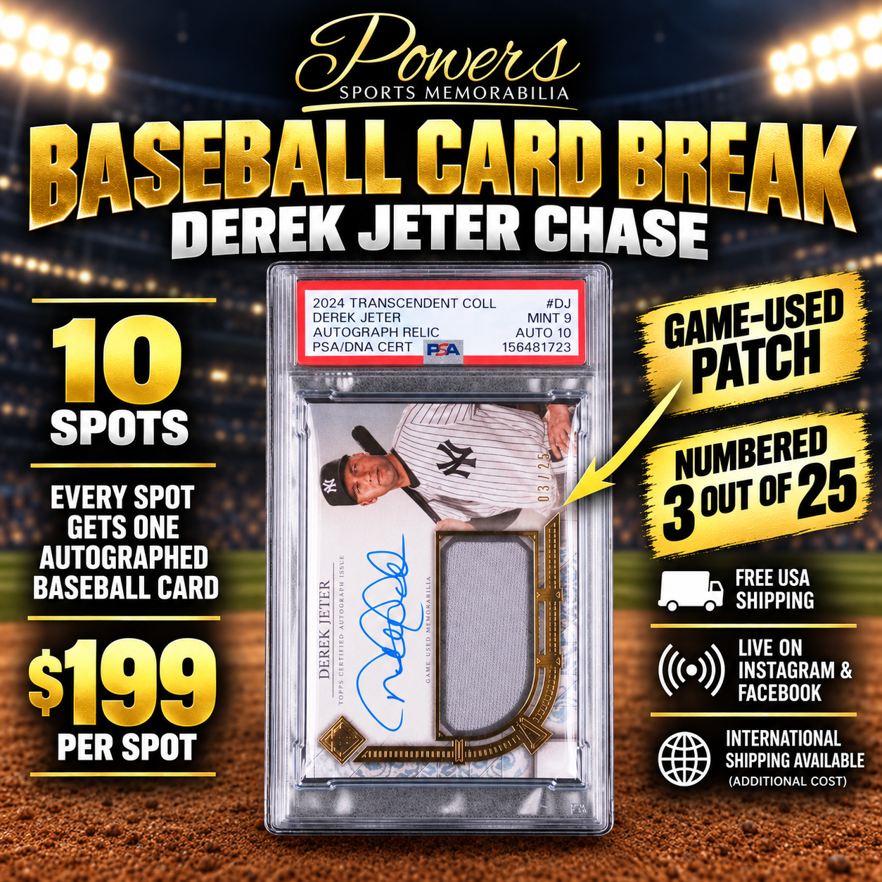 $199 Baseball Card Break – Derek Jeter Auto Relic / PSA Rookie Card Chase-Powers Sports Memorabilia
