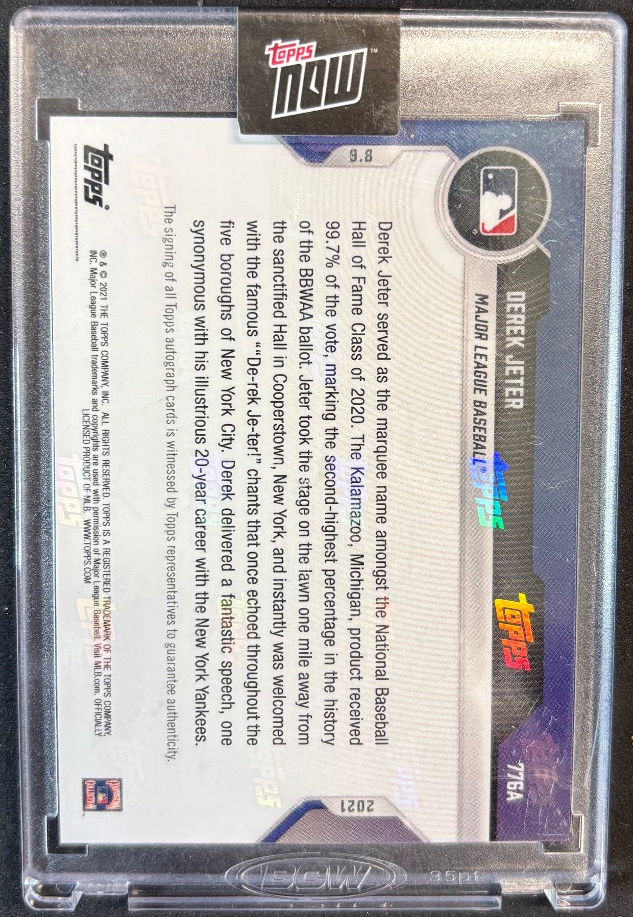 Derek Jeter 2021 Topps Now National Baseball Hall of Fame Class of 2020 Signed Baseball Card #776A Auto 69/99-Powers Sports Memorabilia