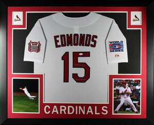 Jim Edmonds Autographed St Louis Cardinals Signed 2006 World Series Baseball Framed Jersey JSA COA-Powers Sports Memorabilia